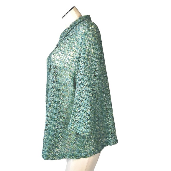 CYNTHIA MAX RELAX 3/4 Sleeve Button Front Blue Yellow Green Knit Cardigan Sz 2X - Picture 4 of 16